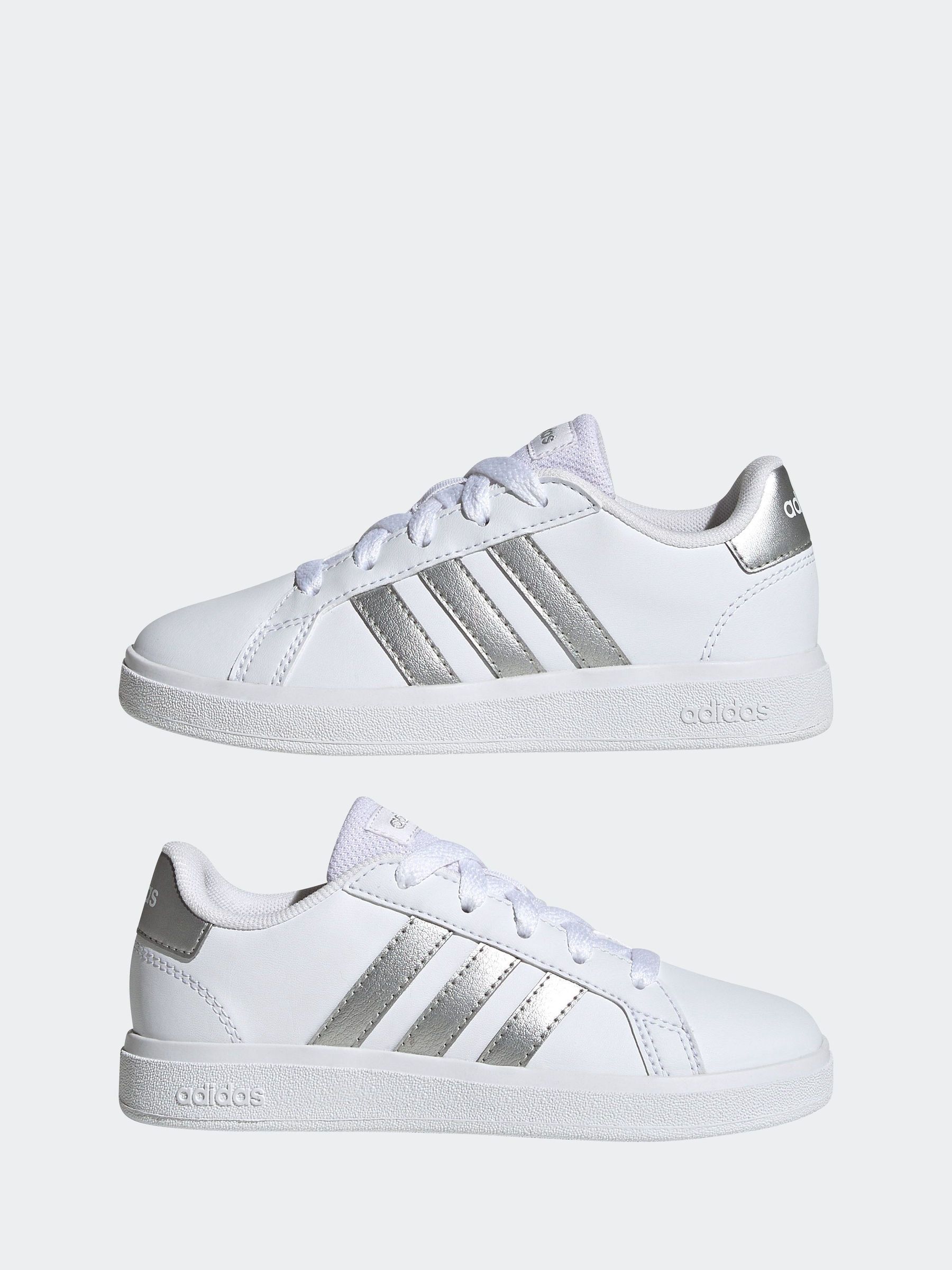 Buy adidas White Silver Grand Court Lace Up Trainers from Next Luxembourg