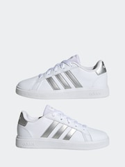 adidas White/Silver Grand Court Lace-Up Trainers - Image 5 of 9