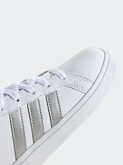adidas White/Silver Grand Court Lace-Up Trainers - Image 8 of 9