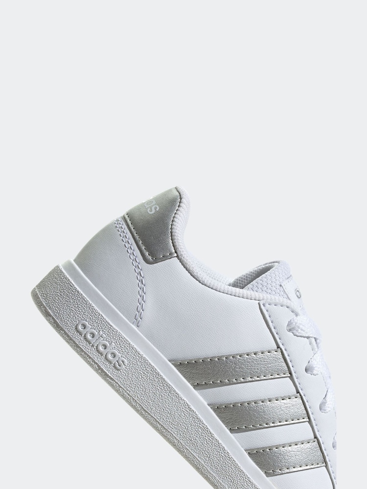 adidas White/Silver Grand Court Lace-Up Trainers - Image 9 of 9