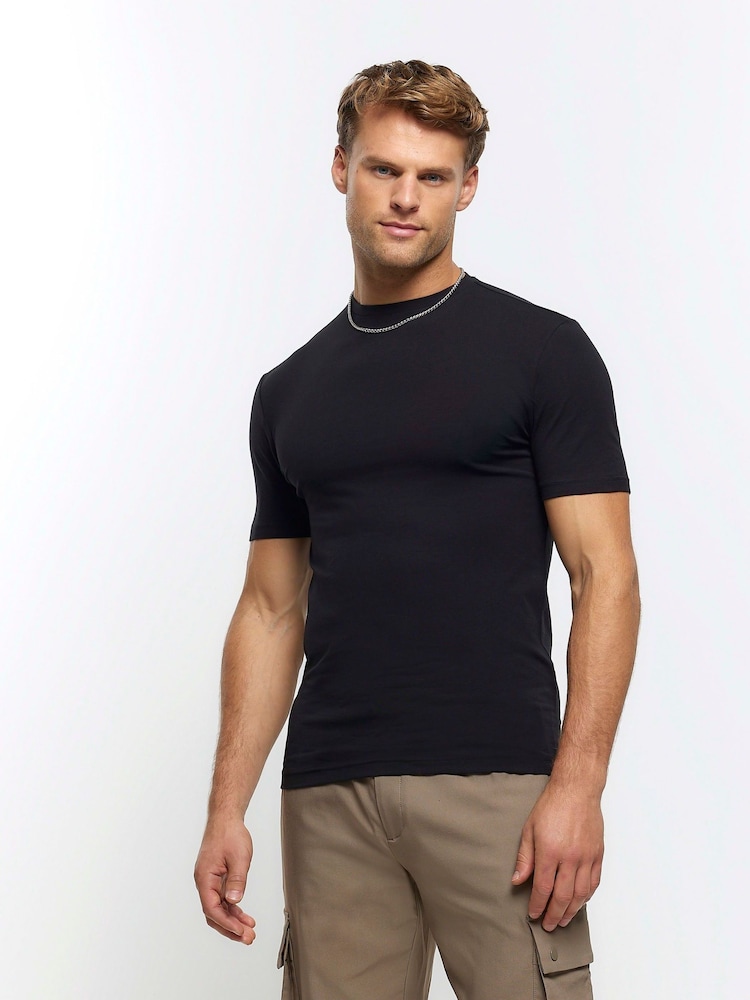River Island Black 100% Cotton Muscle T-Shirts 5 Pack - Image 1 of 7 River Island Black 100% Cotton Muscle T-Shirts 5 Pack - Image 1 of 7