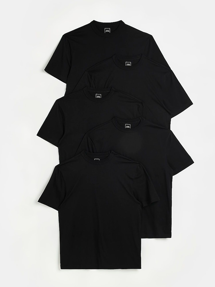 River Island Black 100% Cotton Regular T-Shirts 5 Pack - Image 5 of 5