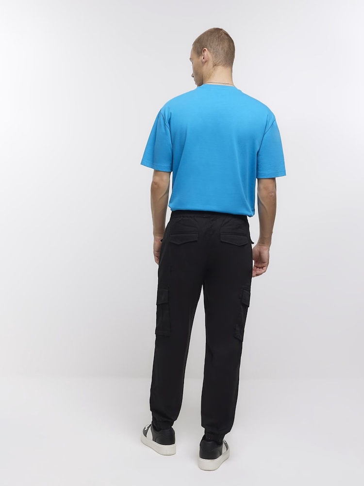 River Island Black Slim Fit Elasticated Cargo Joggers - Image 2 of 6