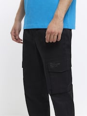River Island Black Slim Fit Elasticated Cargo Joggers - Image 4 of 6