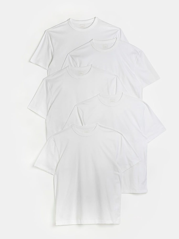 River Island White 100% Cotton Regular T-Shirts 5 Pack - Image 1 of 6
