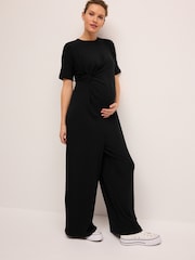 Black Ribbed Knot Side Jumpsuit - Image 1 of 7