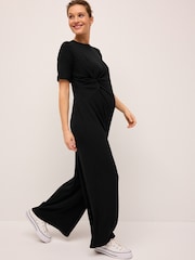 Black Ribbed Knot Side Jumpsuit - Image 2 of 7