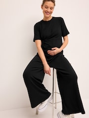 Black Ribbed Knot Side Jumpsuit - Image 3 of 7