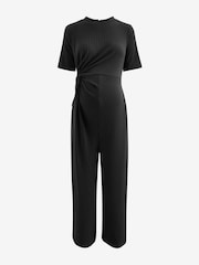 Black Ribbed Knot Side Jumpsuit - Image 5 of 7