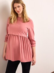 Pink Maternity Nursing Peplum Top - Image 1 of 6