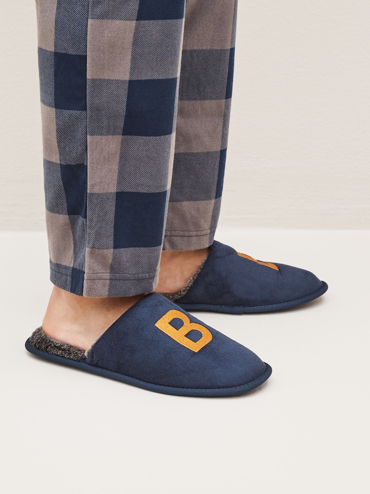 Navy Blue Small Monogram Slippers - Image 1 of 6 Navy Blue Small Monogram Slippers - Image 1 of 6
