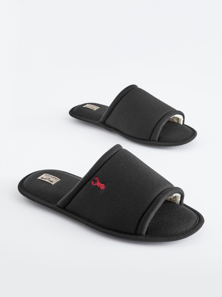 Black Fleece Borg Lined Slider Slippers - Image 2 of 6