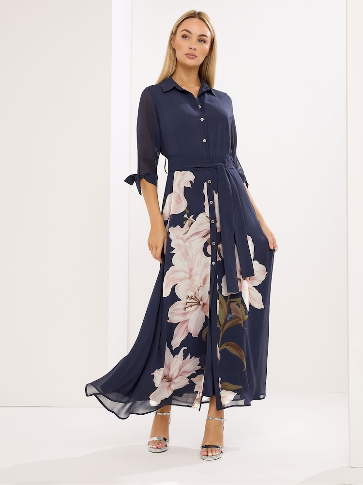 Star by Julien MacDonald Blue Placement Print Shirt Dress - Image 1 of 5 Star by Julien MacDonald Blue Placement Print Shirt Dress - Image 1 of 5
