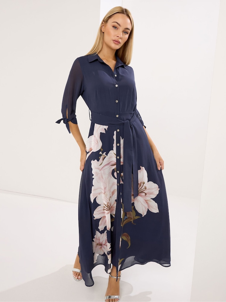 Star by Julien MacDonald Blue Placement Print Shirt Dress - Image 2 of 5 Star by Julien MacDonald Blue Placement Print Shirt Dress - Image 2 of 5