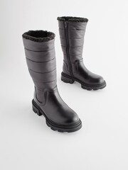 Black Quilted Warm Lined Tall Chunky Boots - Image 1 of 5