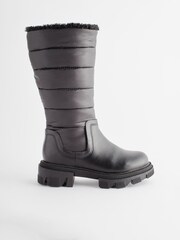 Black Quilted Warm Lined Tall Chunky Boots - Image 2 of 5