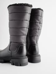 Black Quilted Warm Lined Tall Chunky Boots - Image 3 of 5