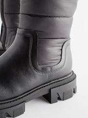 Black Quilted Warm Lined Tall Chunky Boots - Image 4 of 5