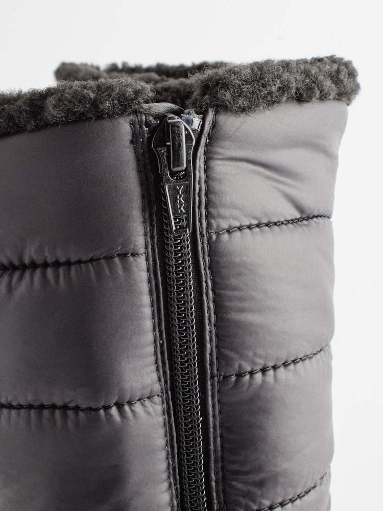Black Quilted Warm Lined Tall Chunky Boots - Image 5 of 5