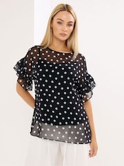 Star by Julien MacDonald Black Polka Dot Mesh Top - Image 1 of 4