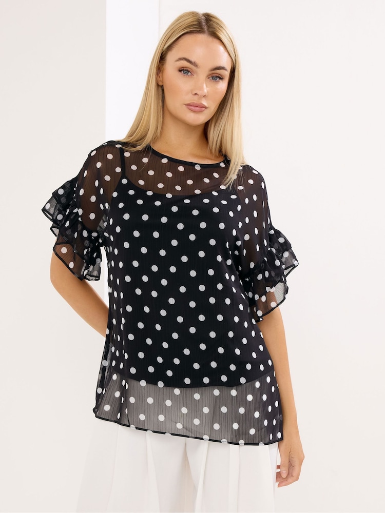 Star by Julien MacDonald Black Polka Dot Mesh Top - Image 1 of 4 Star by Julien MacDonald Black Polka Dot Mesh Top - Image 1 of 4