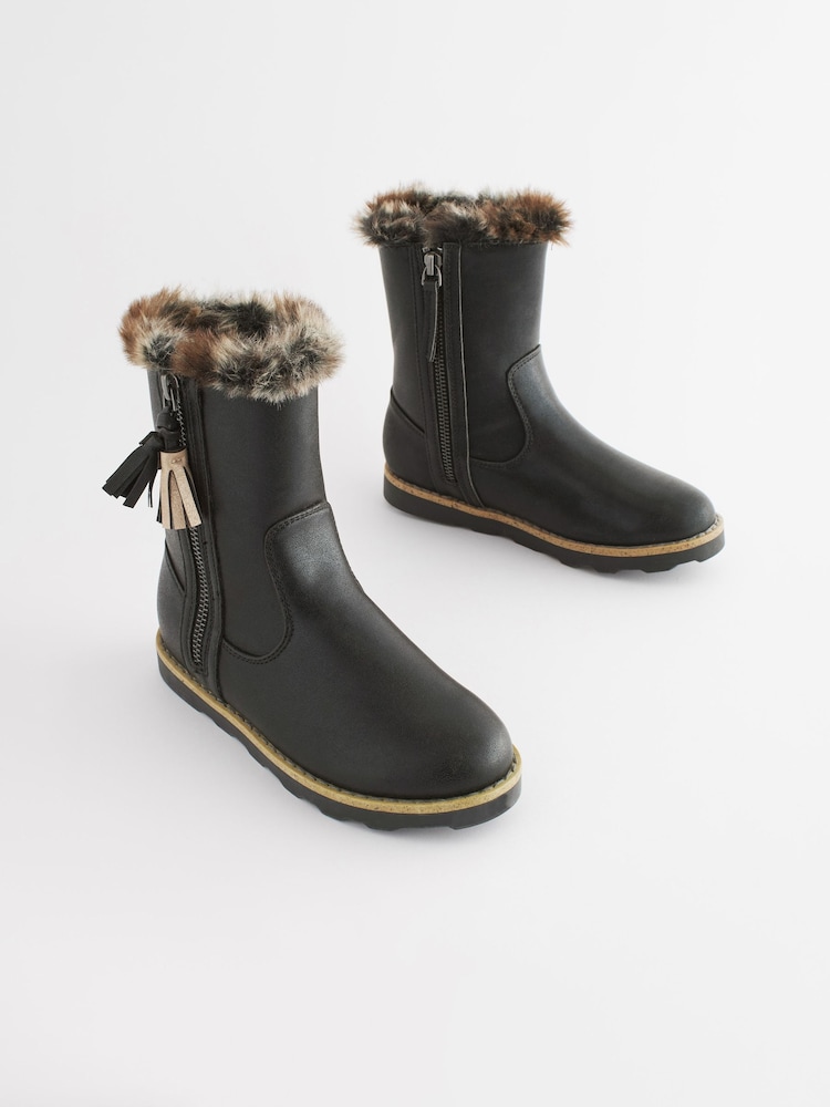 Black Standard Fit (F) Warm Lined Zip Boots - Image 1 of 6