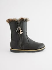 Black Standard Fit (F) Warm Lined Zip Boots - Image 2 of 6