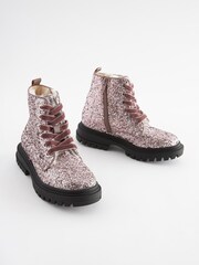Pink Glitter Chunky Lace-Up Warm Lined Boots - Image 1 of 5