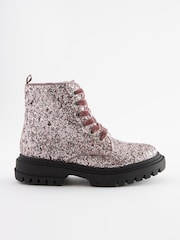 Pink Glitter Chunky Lace-Up Warm Lined Boots - Image 2 of 5