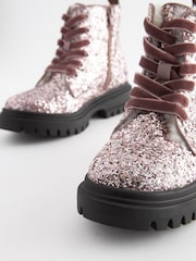 Pink Glitter Chunky Lace-Up Warm Lined Boots - Image 3 of 5