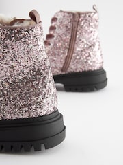 Pink Glitter Chunky Lace-Up Warm Lined Boots - Image 4 of 5
