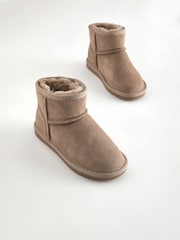 Taupe Grey Short Warm Lined Water Repellent Suede Pull-On Boots - Image 1 of 6
