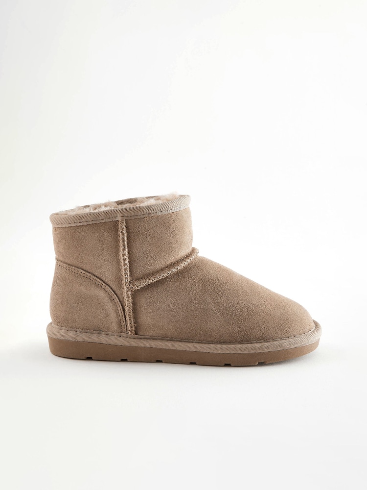 Taupe Grey Short Warm Lined Water Repellent Suede Pull-On Boots - Image 2 of 6