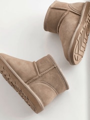 Taupe Grey Short Warm Lined Water Repellent Suede Pull-On Boots - Image 5 of 6