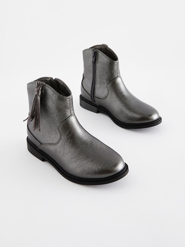 Silver Metallic Western Tassel Boots - Image 1 of 5