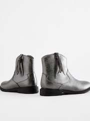 Silver Metallic Western Tassel Boots - Image 3 of 5