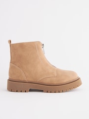 Neutral Brown Zip Front Chunky Boots - Image 2 of 6