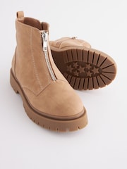 Neutral Brown Zip Front Chunky Boots - Image 4 of 6