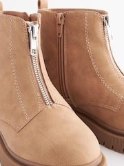 Neutral Brown Zip Front Chunky Boots - Image 6 of 6