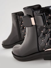 Black/Rose Gold Bow Stud Boots - Image 4 of 5