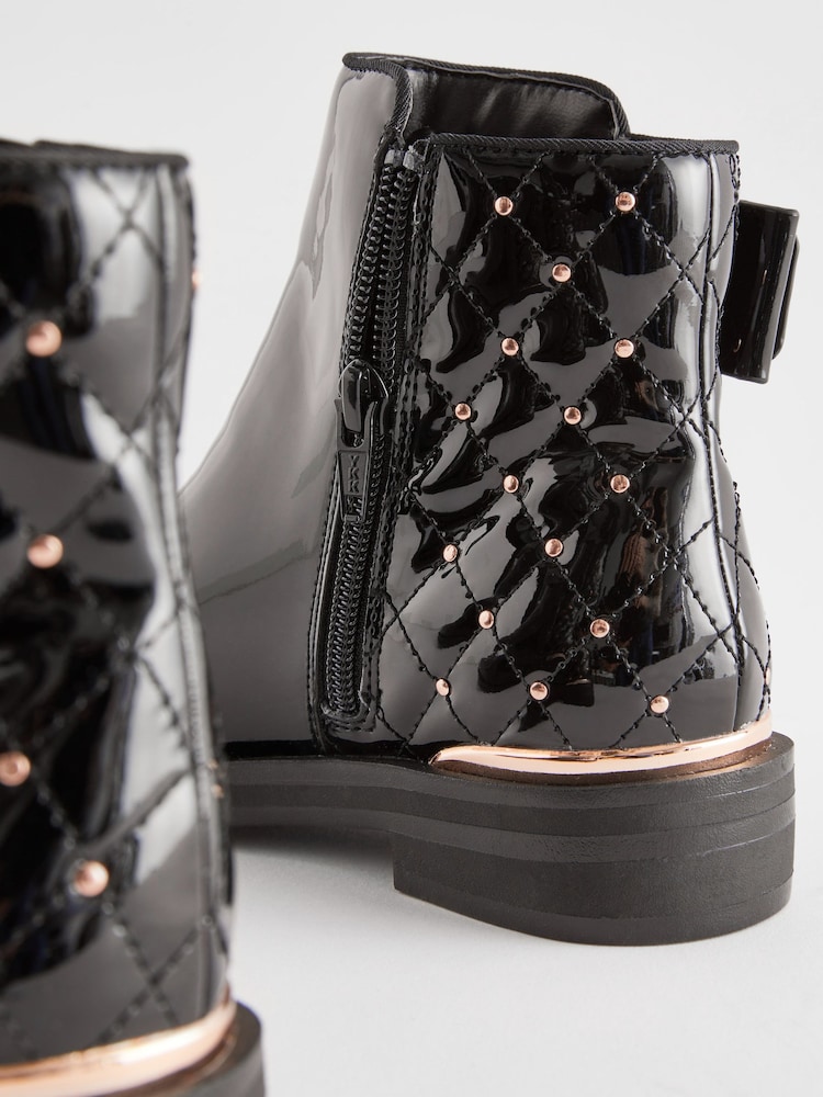 Black/Rose Gold Bow Stud Boots - Image 5 of 5