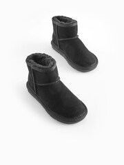 Black Short Warm Lined Water Repellent Suede Pull-On Boots - Image 1 of 5