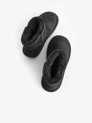 Black Short Warm Lined Water Repellent Suede Pull-On Boots - Image 4 of 5
