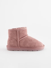 Dark Rose Pink Short Warm Lined Water Repellent Suede Pull-On Boots - Image 2 of 5