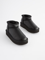 Black Flatform Mini Warm Lined Water Repellent Suede Pull-On Boots - Image 1 of 6