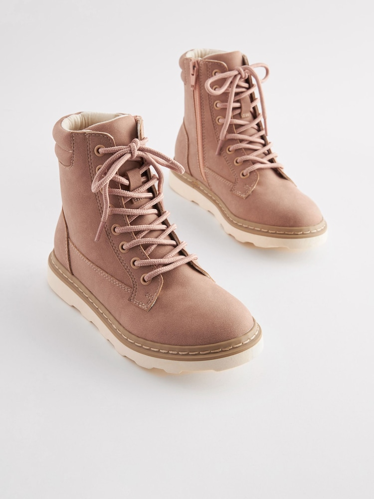 Pink Lace-Up Boots - Image 1 of 1 Pink Lace-Up Boots - Image 1 of 1