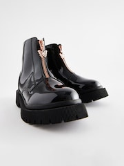 Black Patent Zip Front Chunky Boots - Image 3 of 6