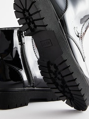 Black Patent Zip Front Chunky Boots - Image 6 of 6