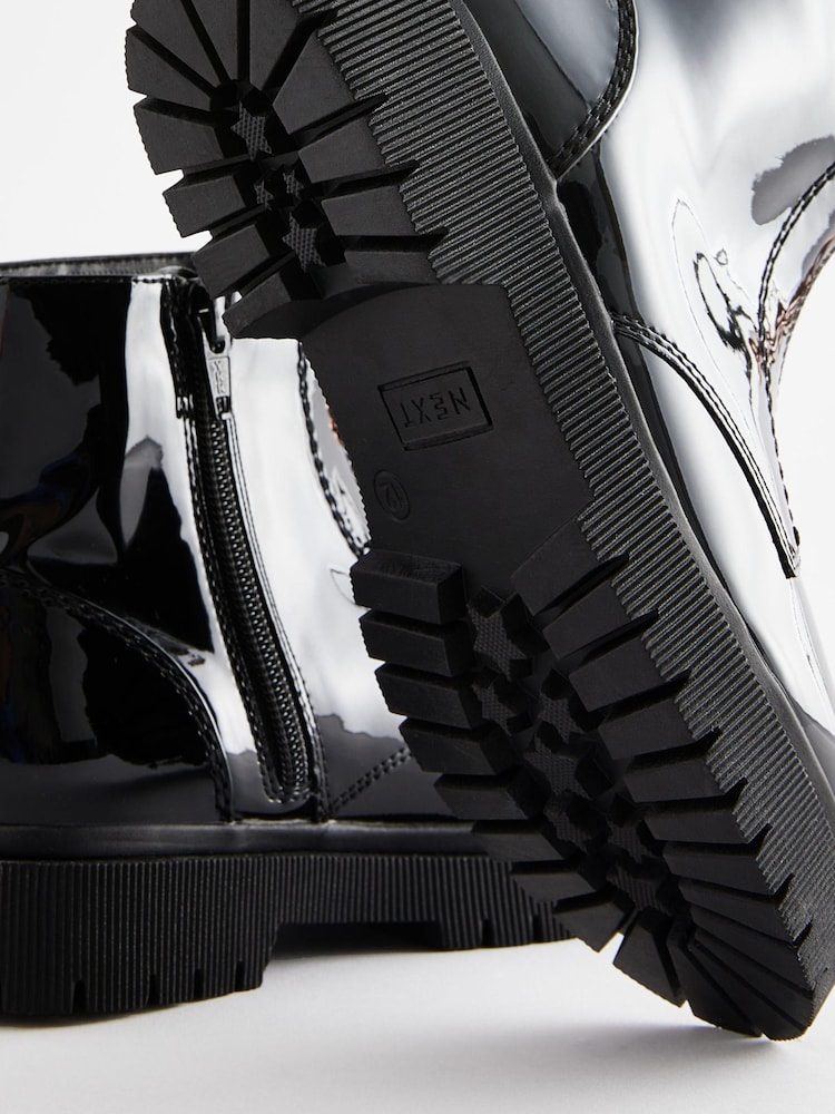 Black Patent Zip Front Chunky Boots - Image 6 of 6