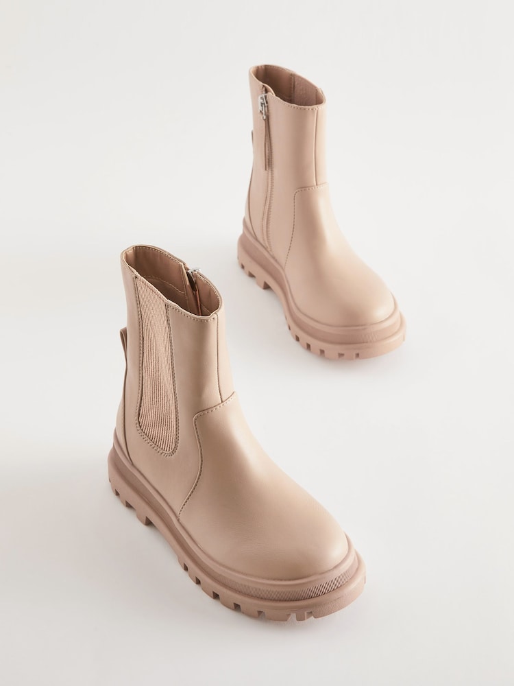 Nude Pink Chunky Chelsea Sock Boots - Image 1 of 5